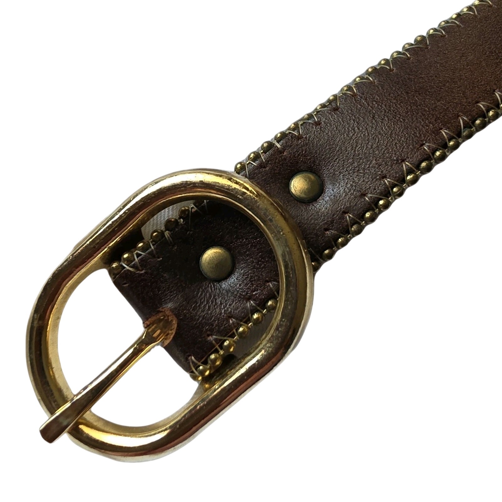 Belt Women's Skinny Leather With Beaded Chain Edge Detail Gold Tone Buckle M